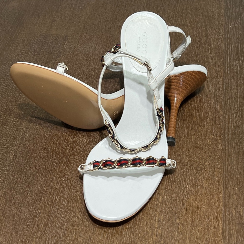 Gucci Size 7C Sandals Navy & Red Gucci Ribbon.